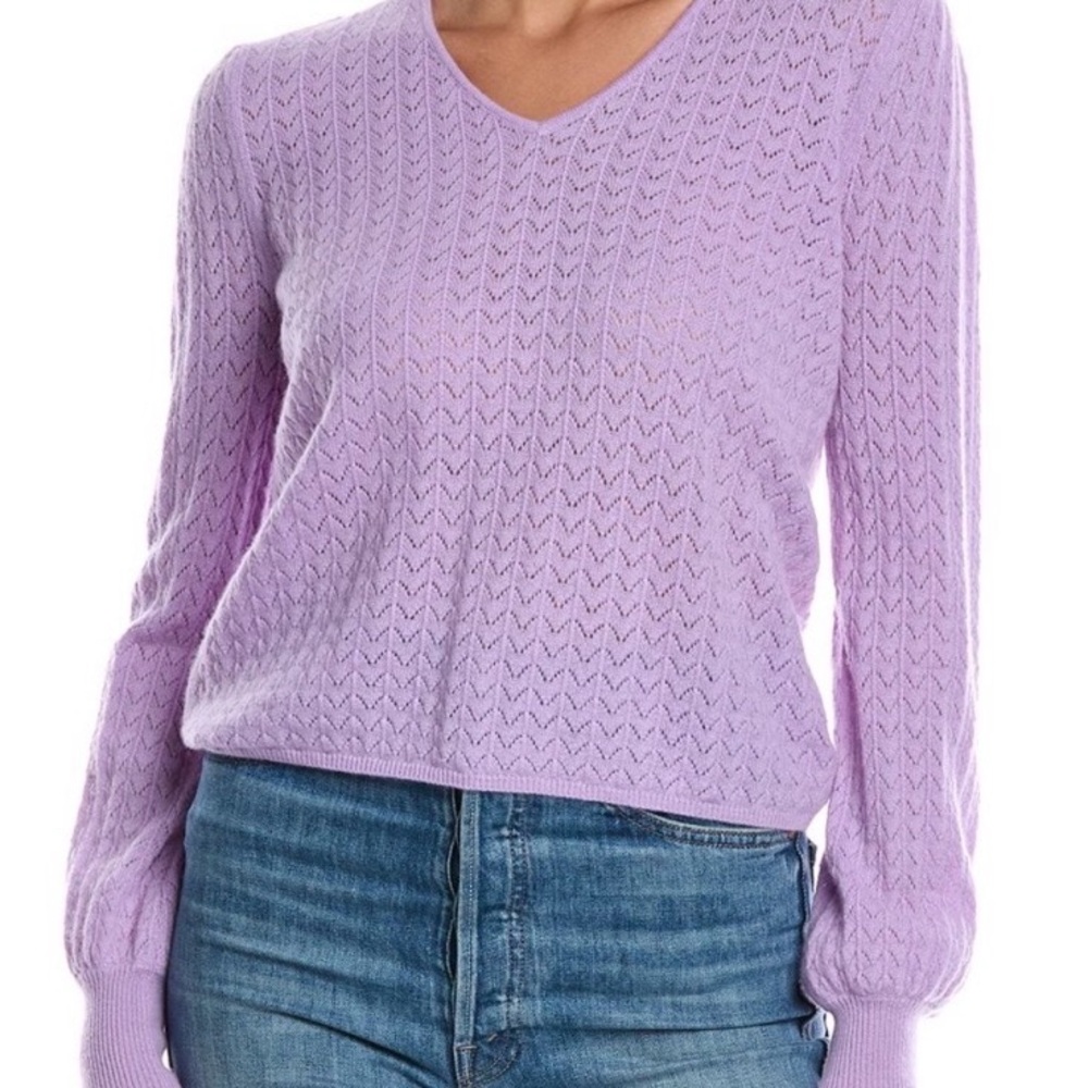 & ISLA lilac lavender purple cashmere V-Neck long sleeve Sweater XS $322